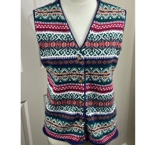 Nuggets Fair Isle Sweater Vest Colorful Knit Sleeveless Top Striped Back Retro M